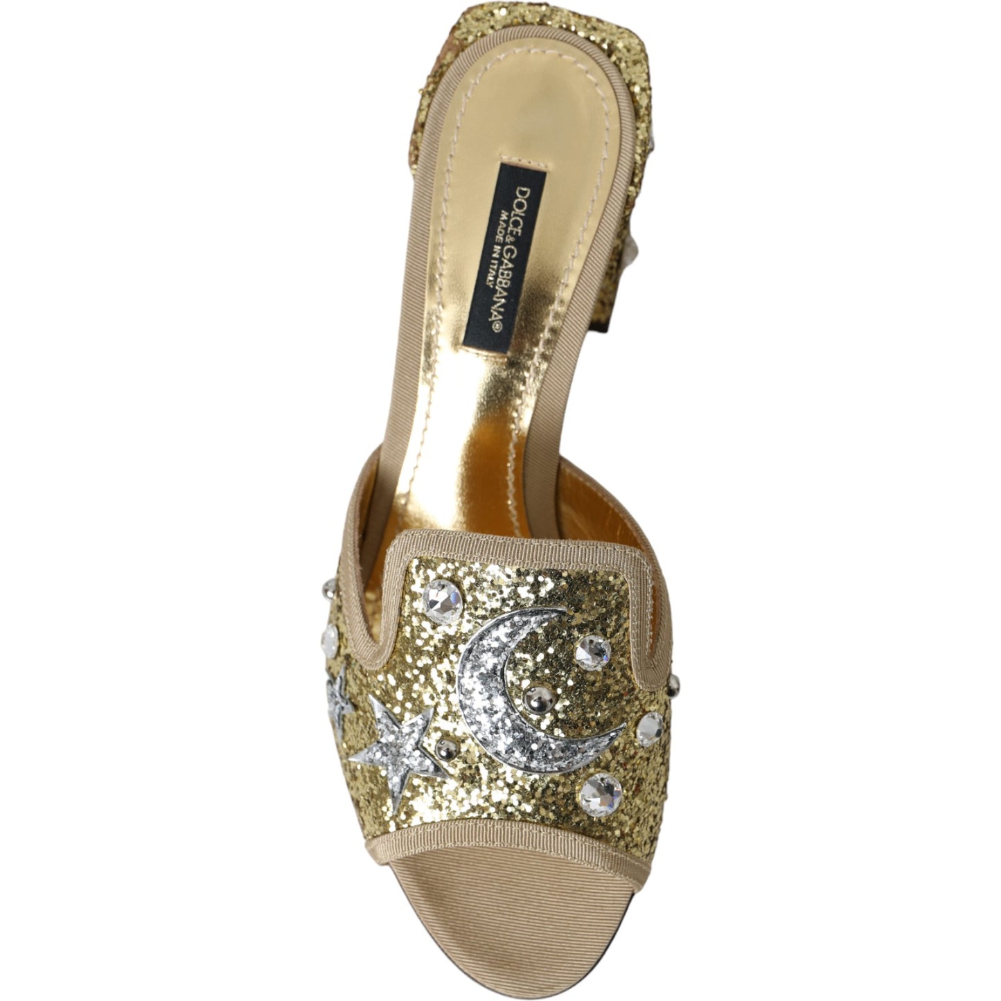 Dolce & Gabbana Gold Sequin Leather Heels Sandals Shoes EU38 / US7.5