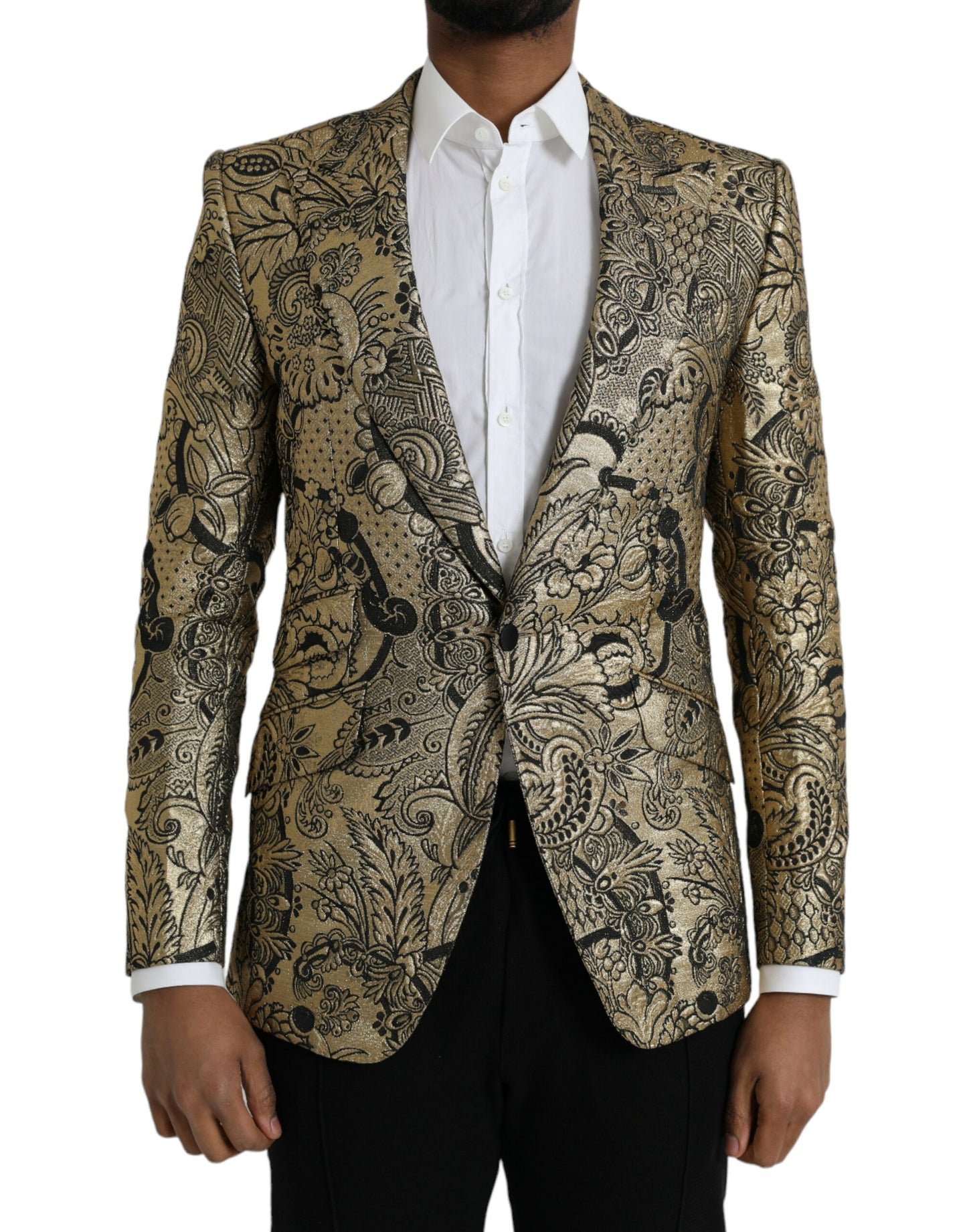 Dolce & Gabbana Gold SICILIA Jacquard Single Breasted Coat Blazer IT48 / M