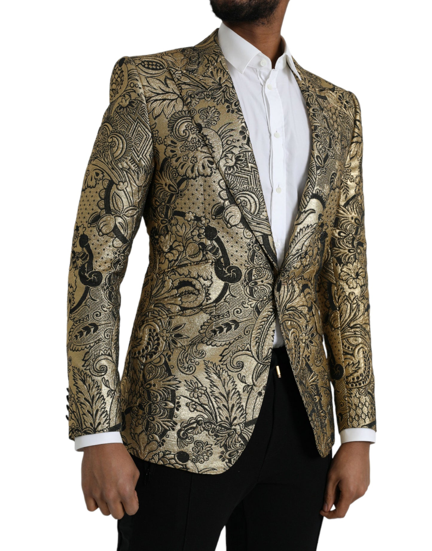 Dolce & Gabbana Gold SICILIA Jacquard Single Breasted Coat Blazer IT48 / M