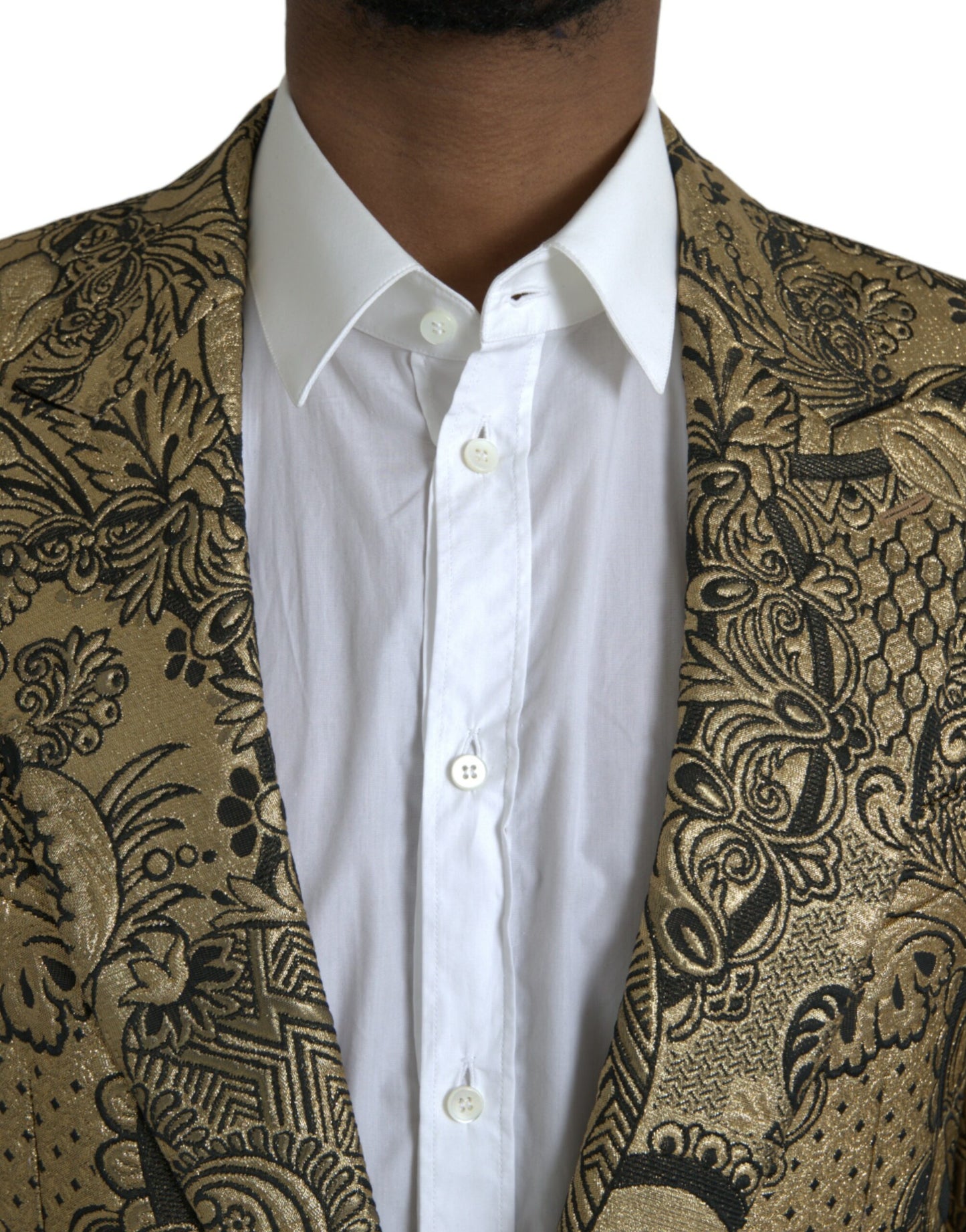 Dolce & Gabbana Gold SICILIA Jacquard Single Breasted Coat Blazer IT48 / M