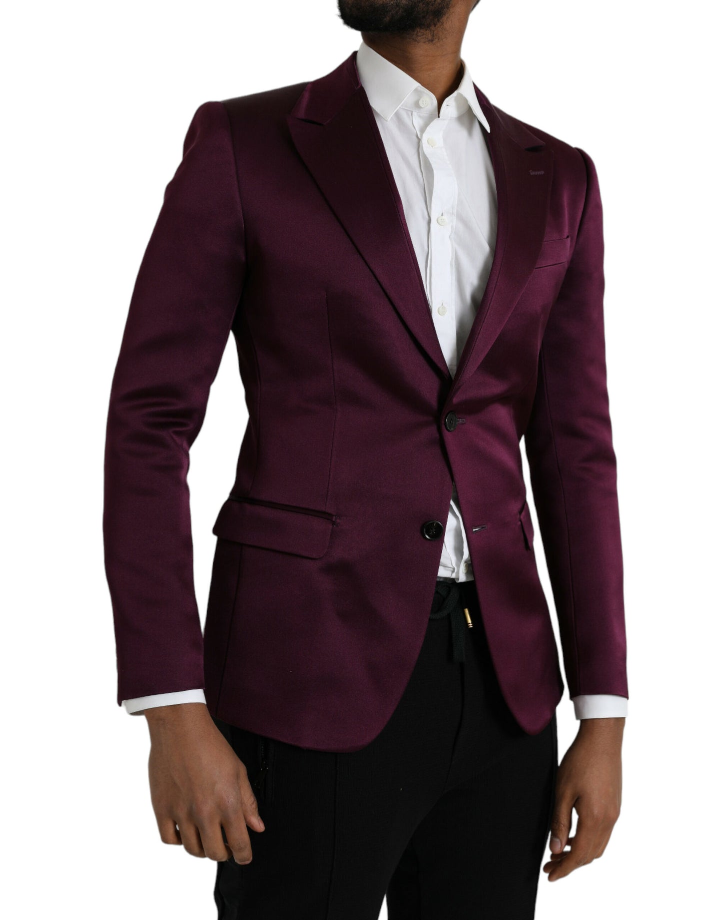 Dolce & Gabbana Maroon Silk Single Breasted Coat Blazer IT46 / S