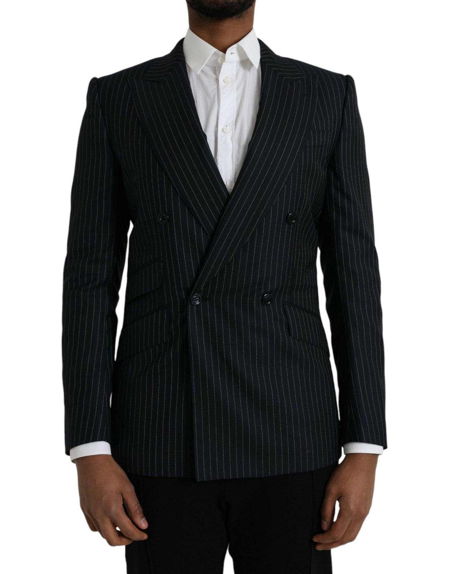 Dolce & Gabbana Black Stripe SICILIA Double Breasted Coat Blazer IT46 / S