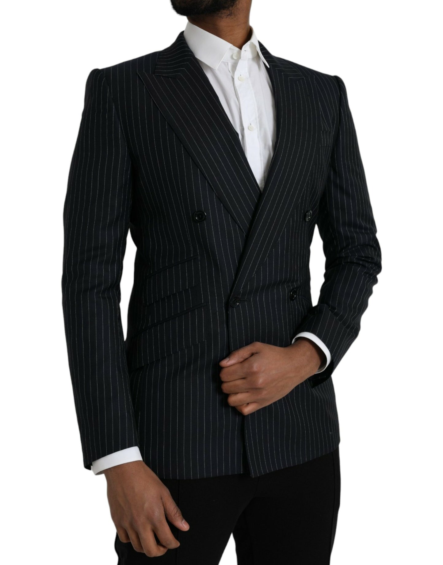 Dolce & Gabbana Black Stripe SICILIA Double Breasted Coat Blazer IT46 / S