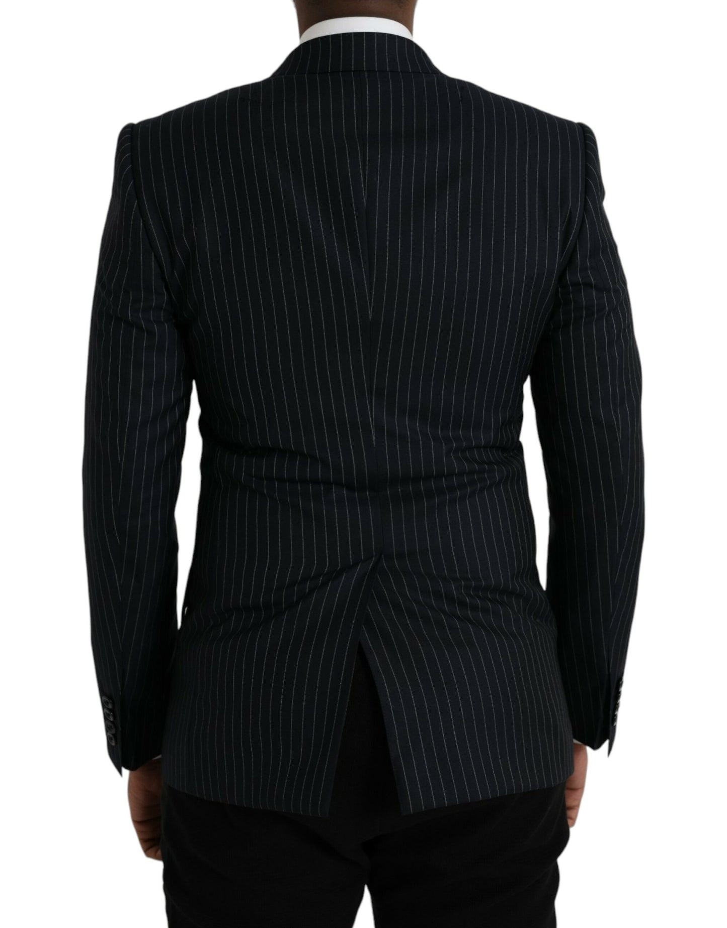 Dolce & Gabbana Black Stripe SICILIA Double Breasted Coat Blazer IT46 / S