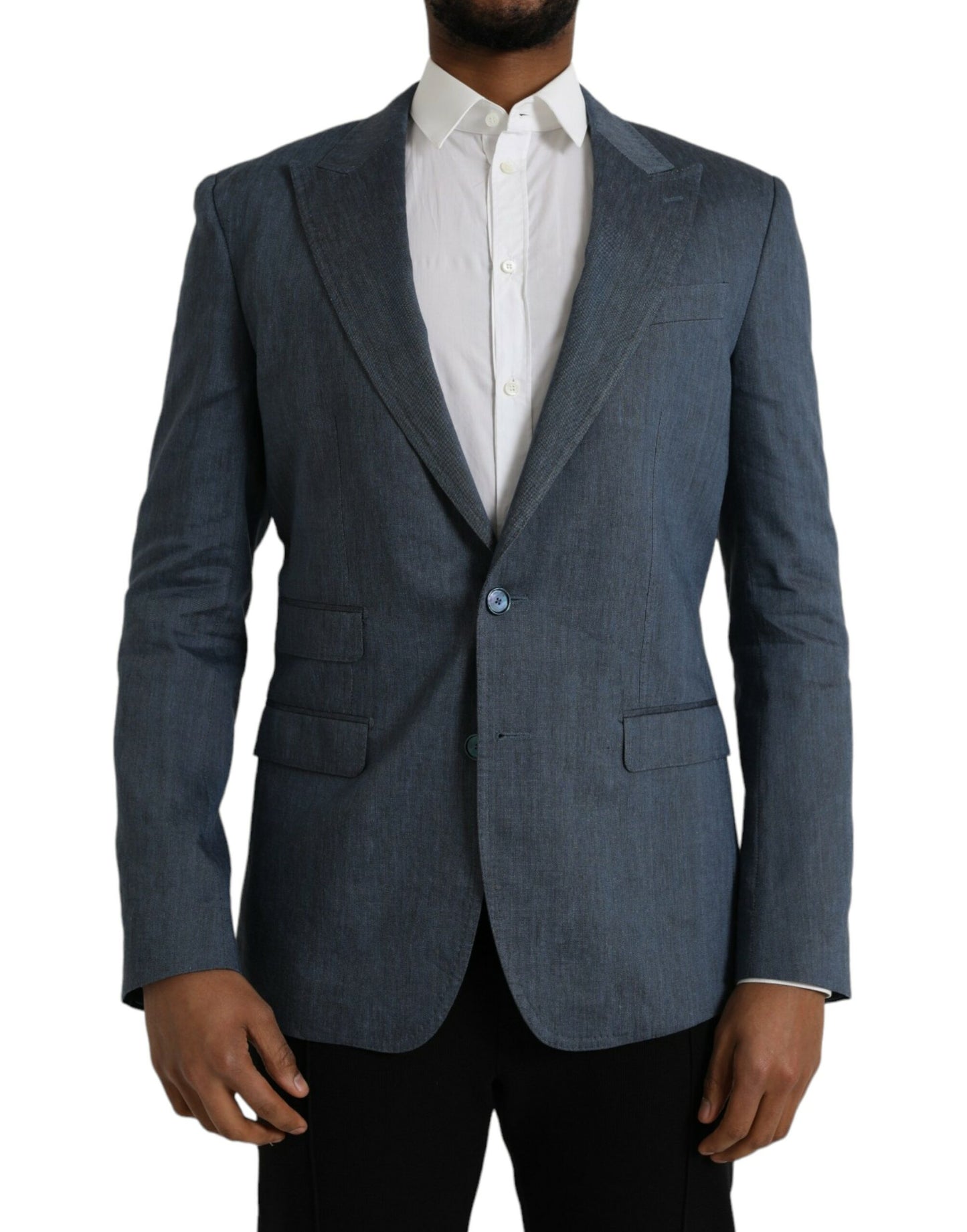 Dolce & Gabbana Blue Linen NAPOLI Single Breasted Coat Blazer IT50 / L