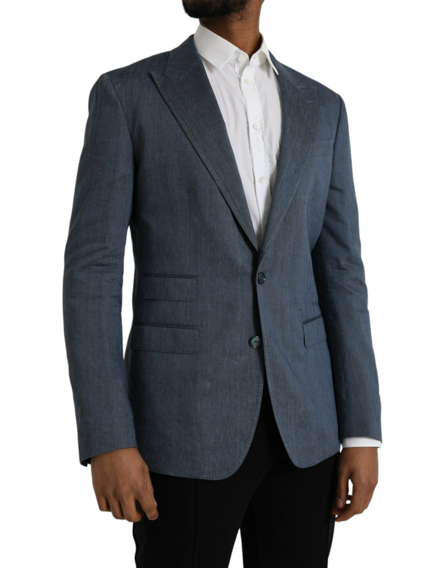 Dolce & Gabbana Blue Linen NAPOLI Single Breasted Coat Blazer IT50 / L