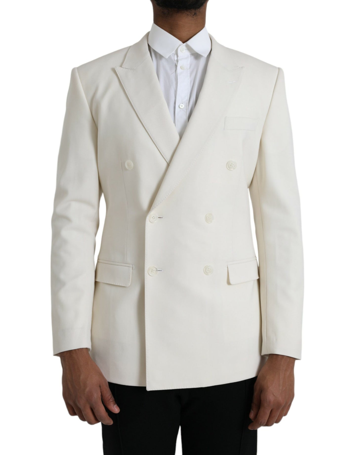 Dolce & Gabbana White Wool MARTINI Double Breasted Blazer IT50 / L