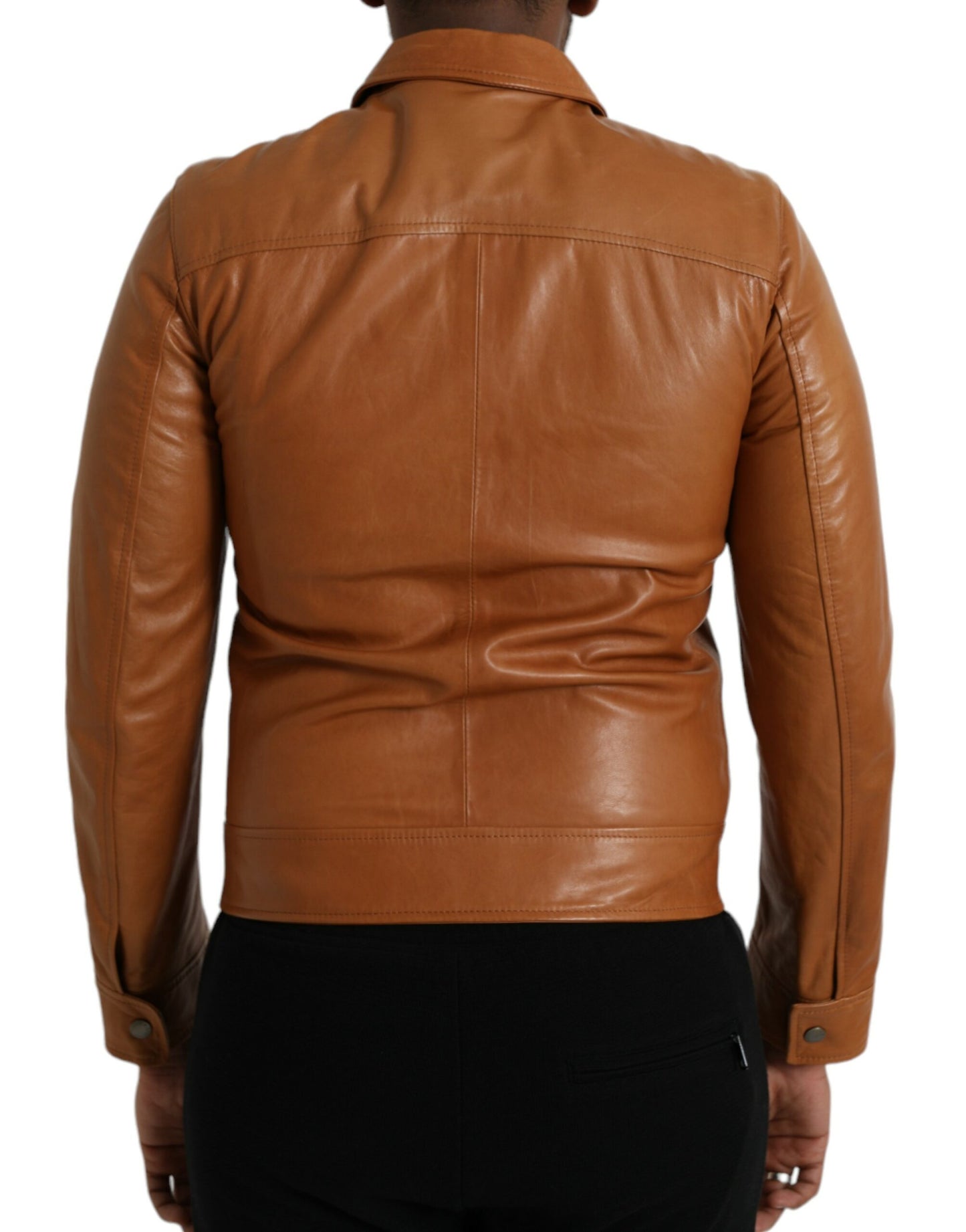 Dolce & Gabbana Brown Lamb Leather Full Zip Blouson Jacket IT44 / XS