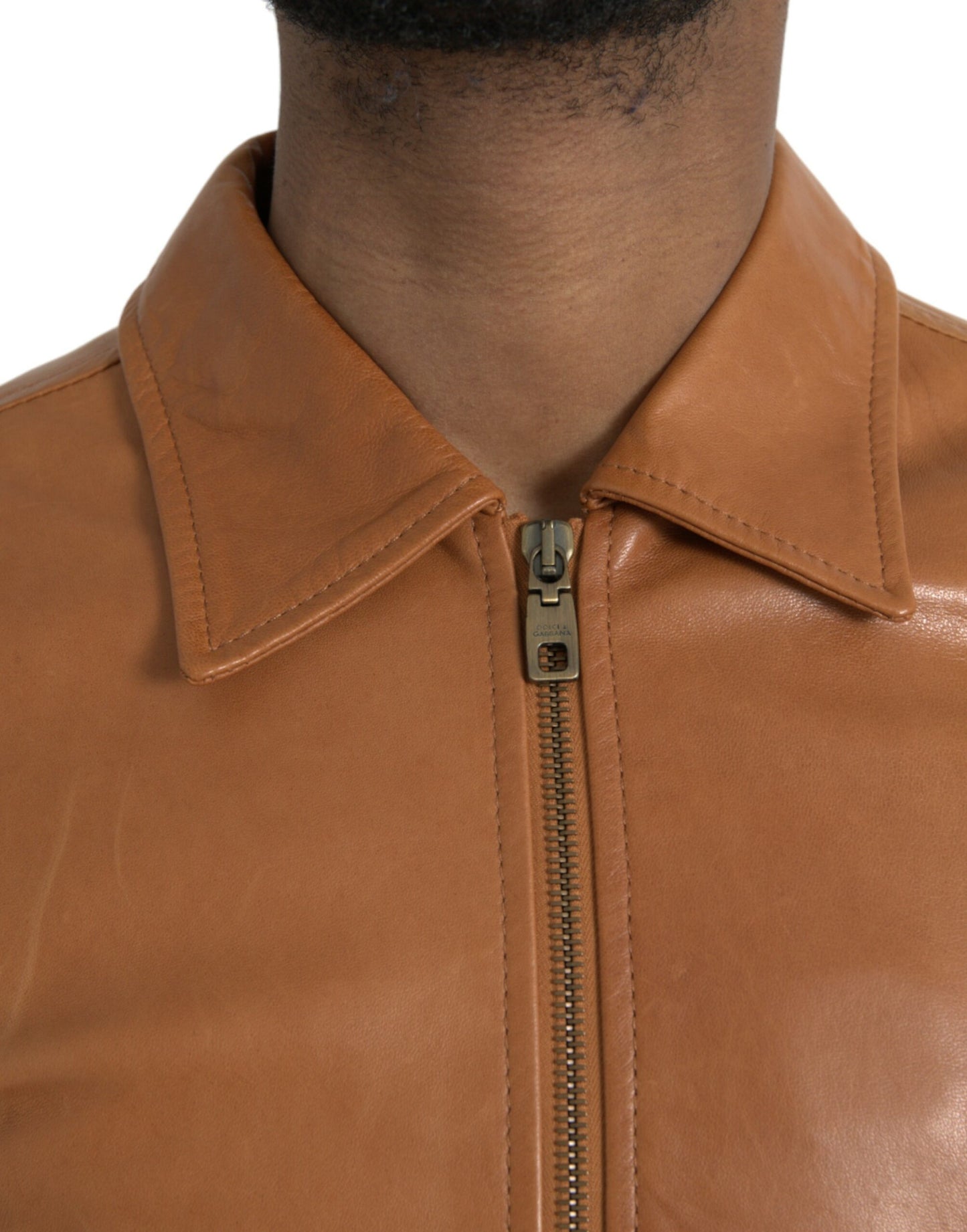 Dolce & Gabbana Brown Lamb Leather Full Zip Blouson Jacket IT44 / XS