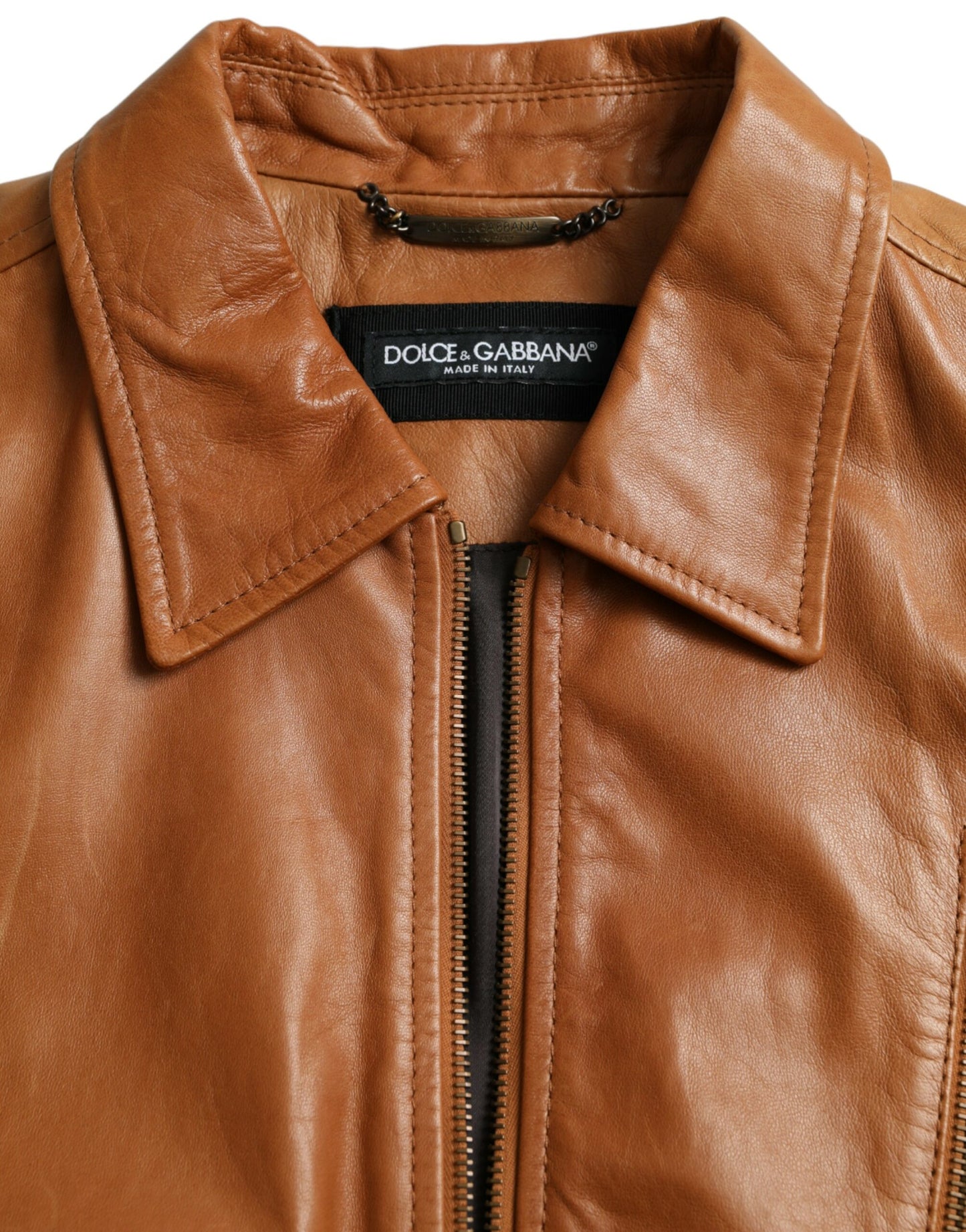 Dolce & Gabbana Brown Lamb Leather Full Zip Blouson Jacket IT44 / XS