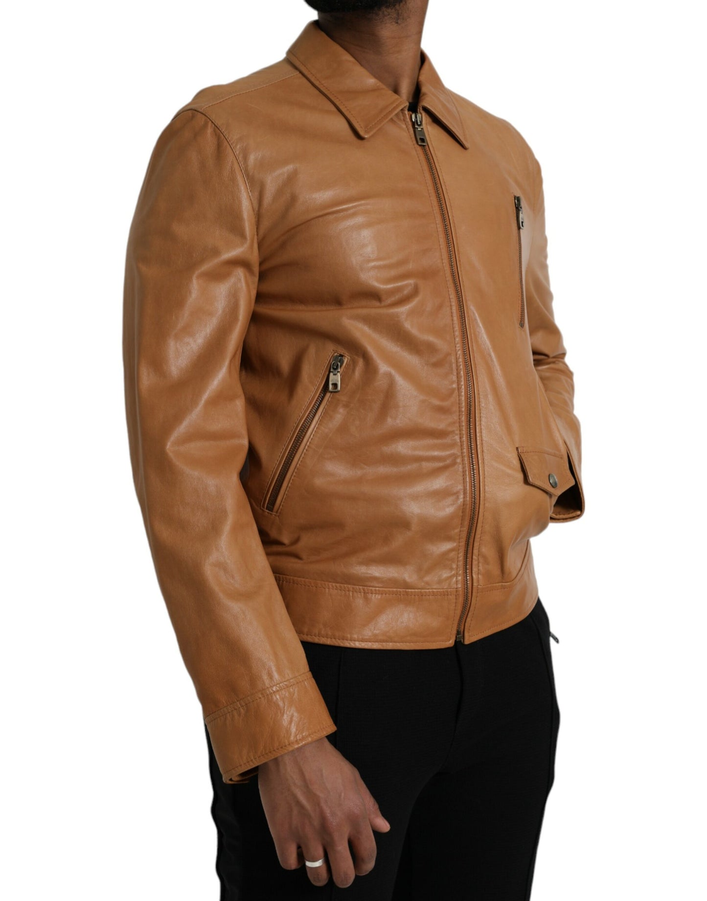 Dolce & Gabbana Brown Lamb Leather Full Zip Blouson Jacket IT50 / L