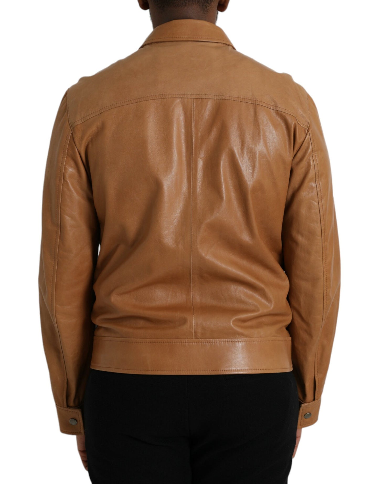 Dolce & Gabbana Brown Lamb Leather Full Zip Blouson Jacket IT50 / L