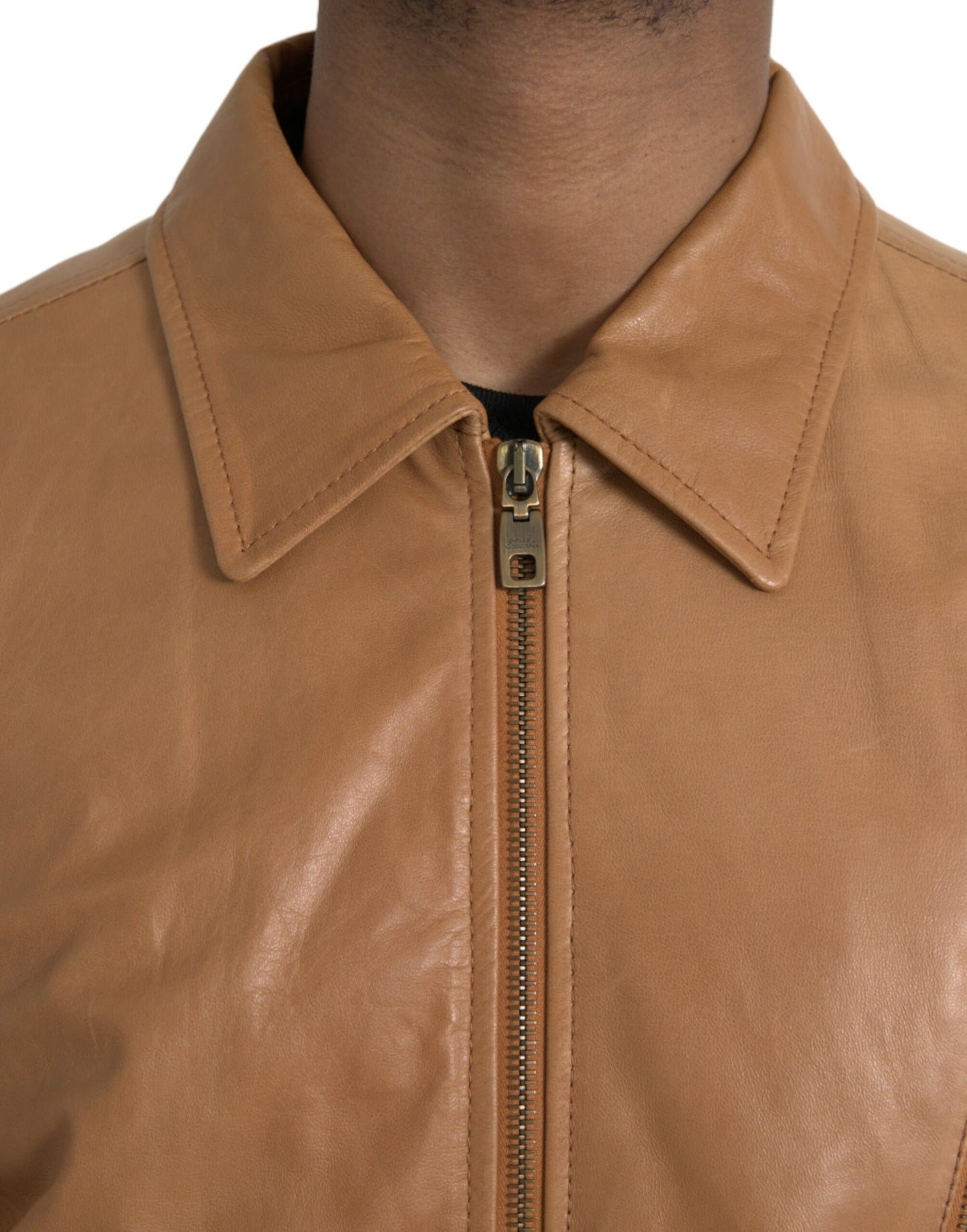 Dolce & Gabbana Brown Lamb Leather Full Zip Blouson Jacket IT50 / L