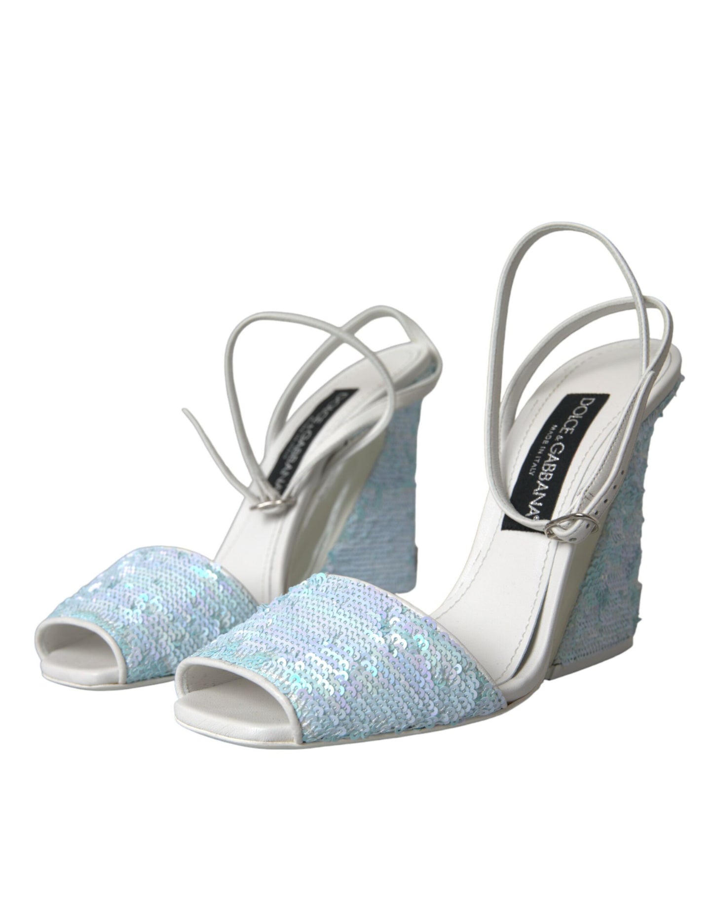 Dolce & Gabbana Light Blue Sequin Ankle Strap Sandals Shoes EU39 / US8.5