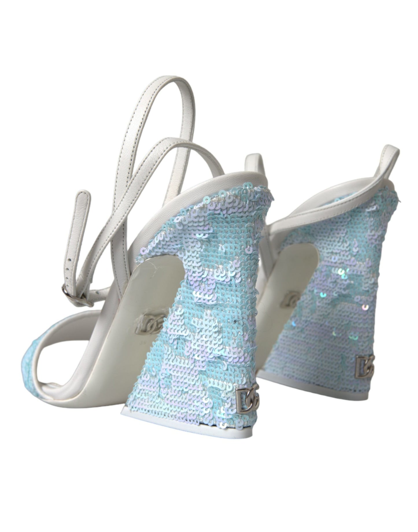 Dolce & Gabbana Light Blue Sequin Ankle Strap Sandals Shoes EU39 / US8.5