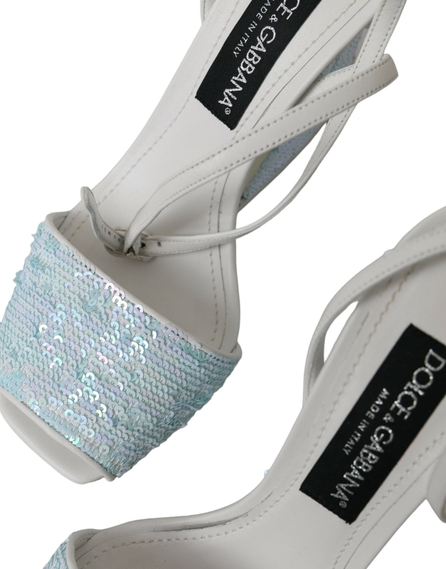 Dolce & Gabbana Light Blue Sequin Ankle Strap Sandals Shoes EU39 / US8.5