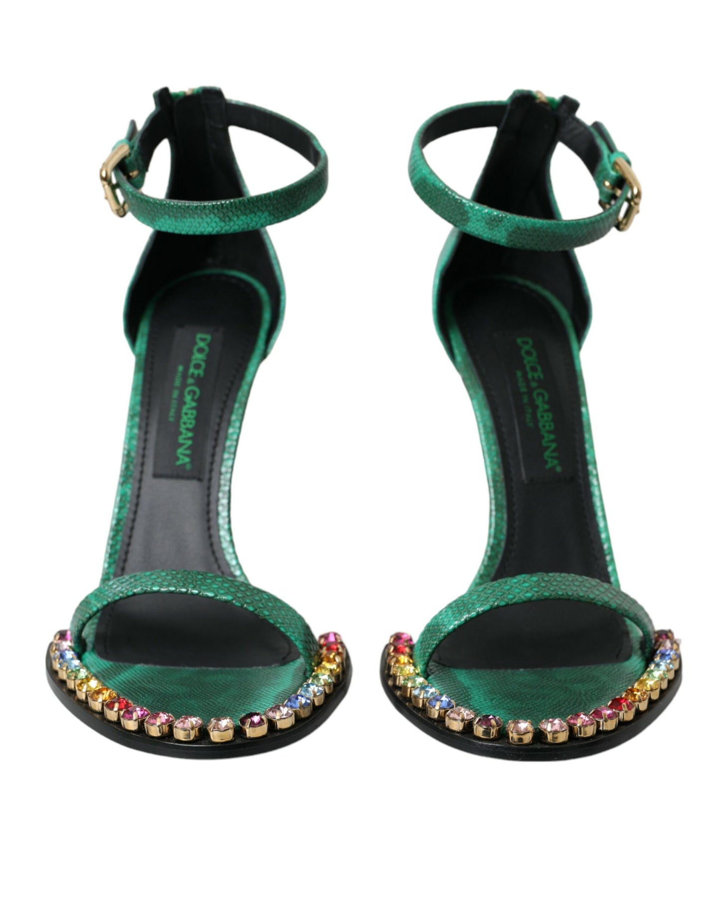 Dolce & Gabbana Green Exotic Leather Crystal Sandals Shoes EU39 / US8.5