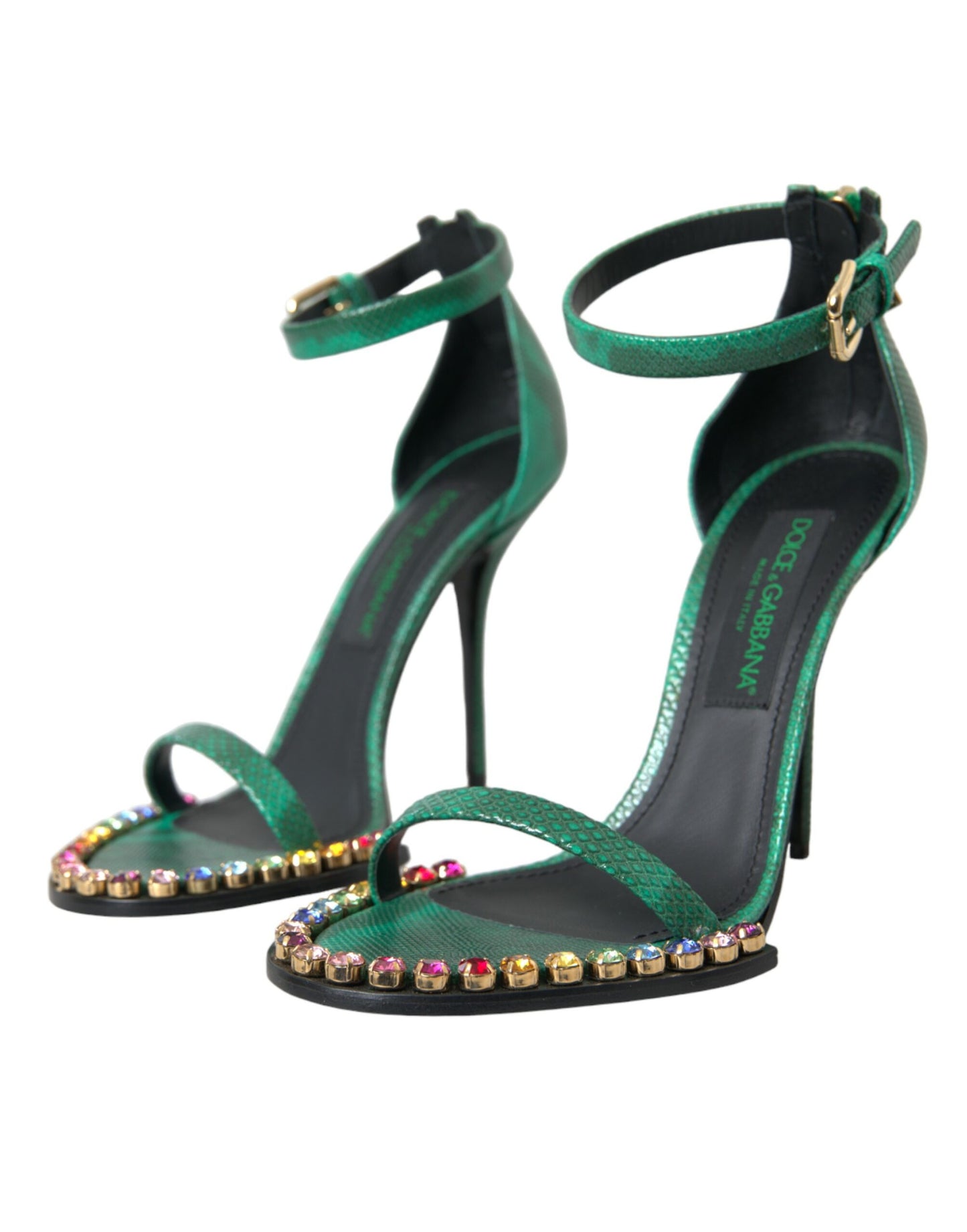 Dolce & Gabbana Green Exotic Leather Crystal Sandals Shoes EU39 / US8.5