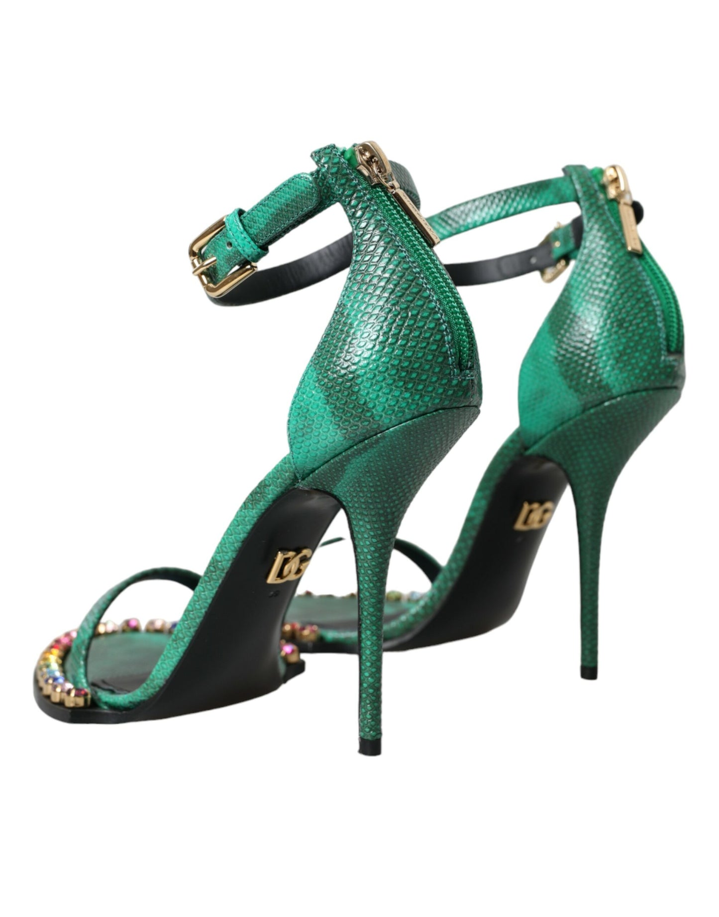 Dolce & Gabbana Green Exotic Leather Crystal Sandals Shoes EU39 / US8.5