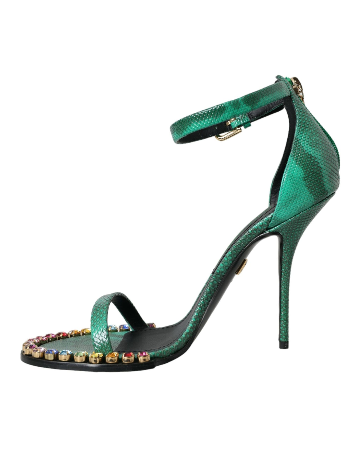 Dolce & Gabbana Green Exotic Leather Crystal Sandals Shoes EU39 / US8.5