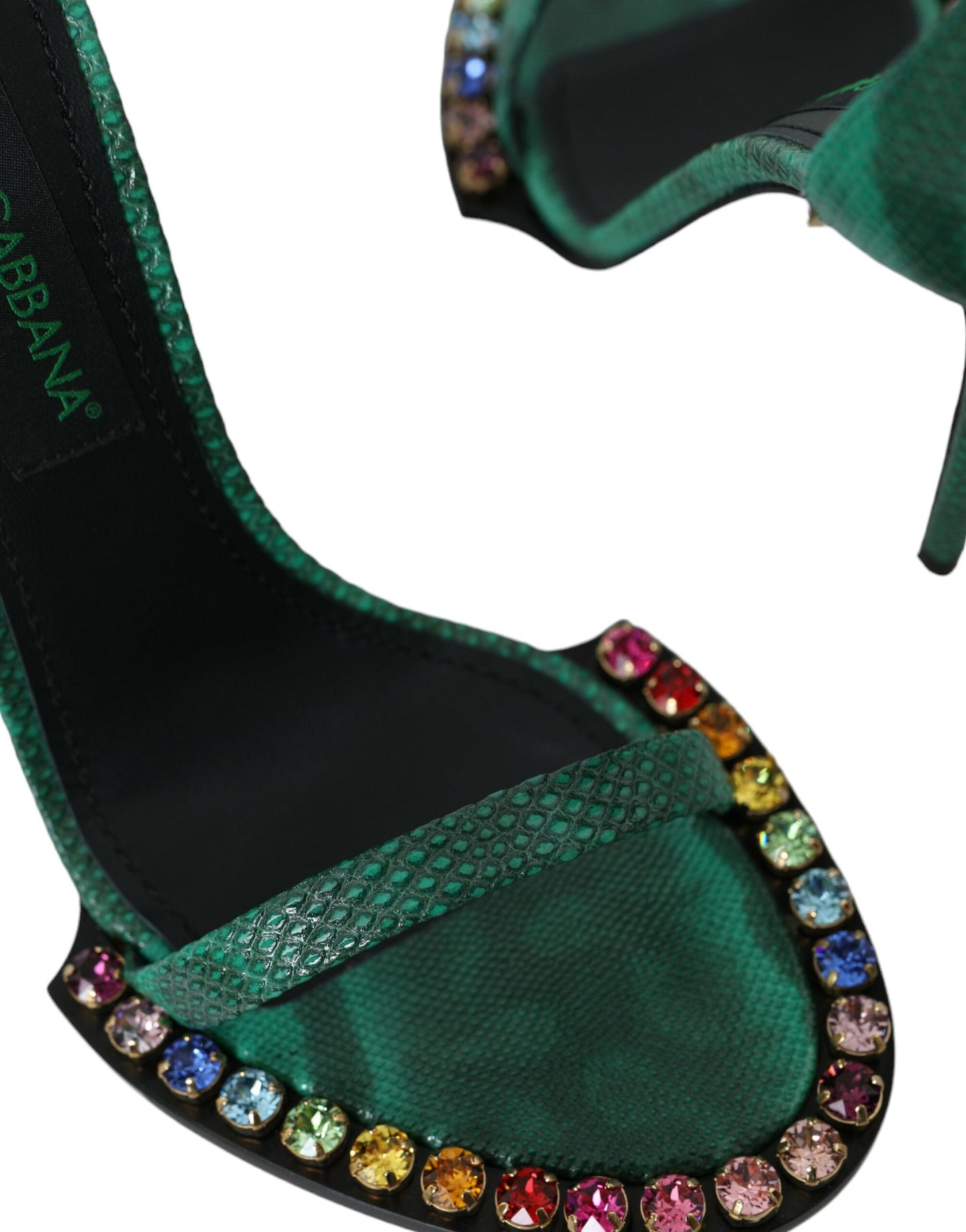 Dolce & Gabbana Green Exotic Leather Crystal Sandals Shoes EU39 / US8.5