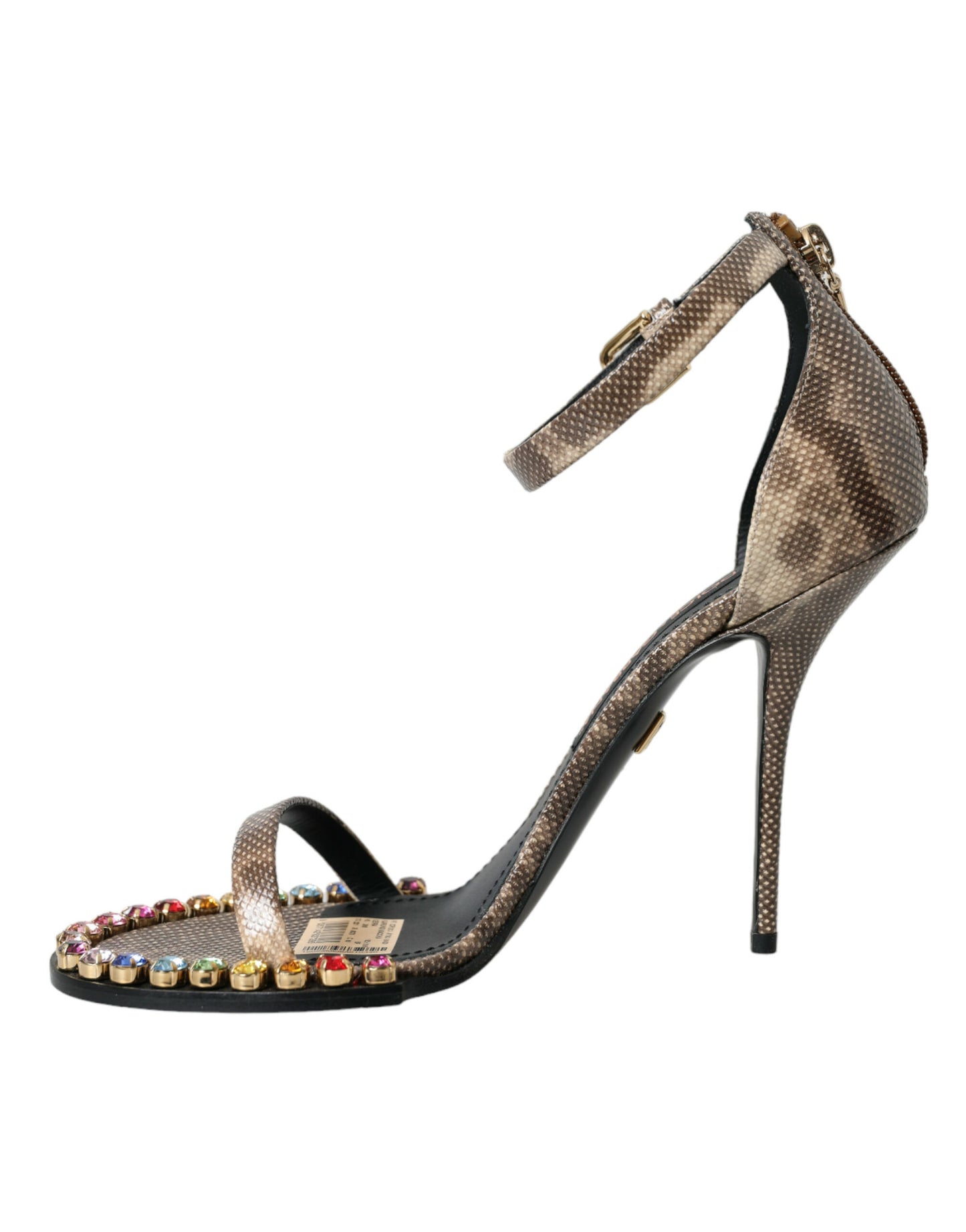 Dolce & Gabbana Brown Exotic Leather Crystal Sandals Shoes EU39 / US8.5