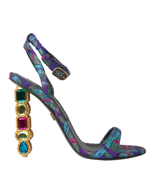 Dolce & Gabbana Multicolor Jacquard Crystals Sandals Shoes EU38 / US7.5