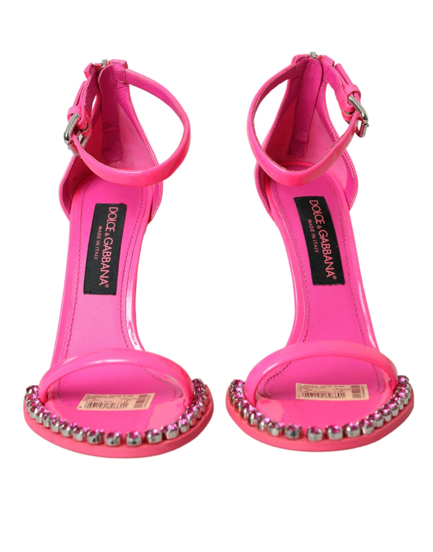 Dolce & Gabbana Pink Leather Crystal Heels Sandals Shoes EU39 / US8.5