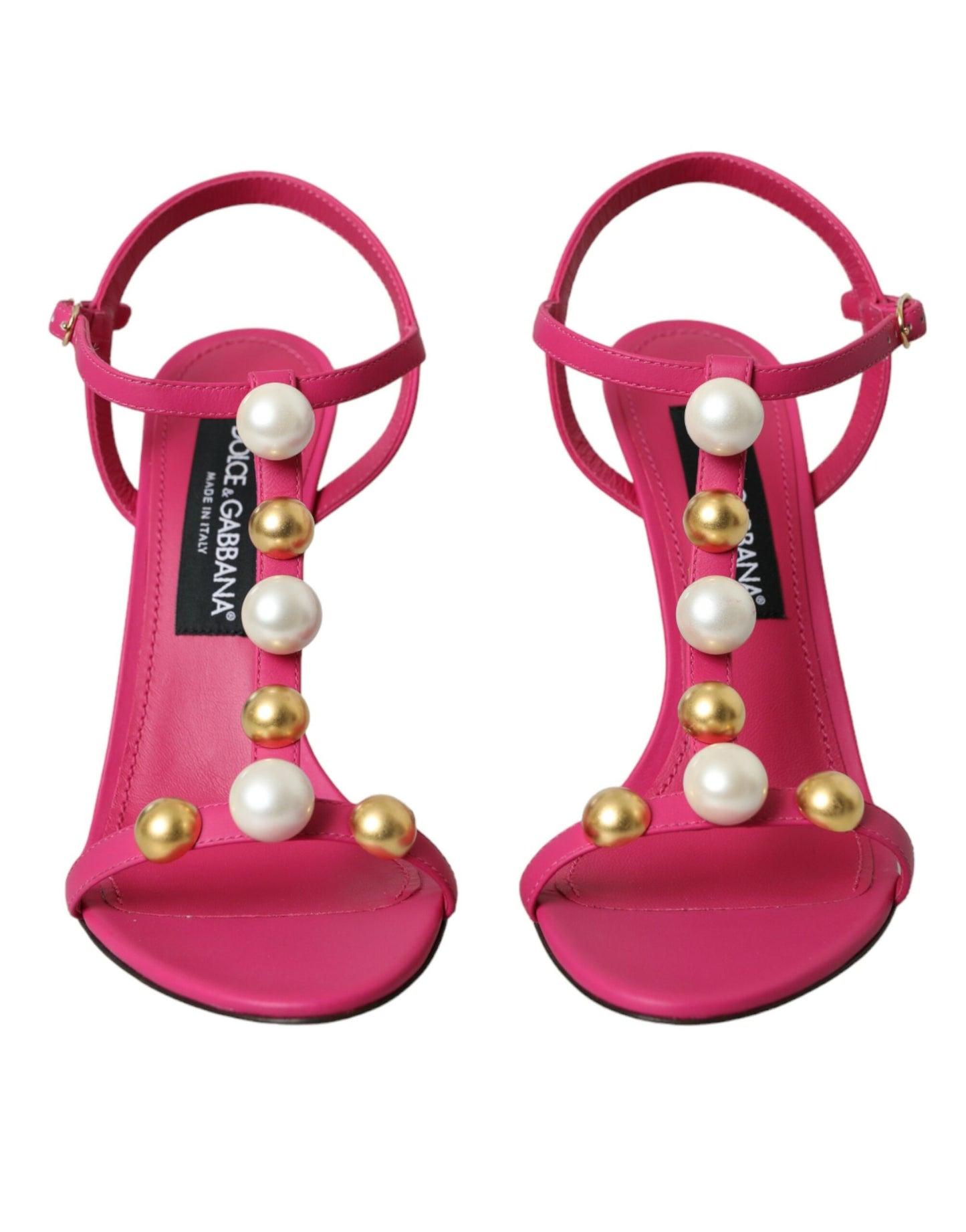 Dolce & Gabbana Pink Embellished Leather Sandals Heels Shoes EU39 / US8.5