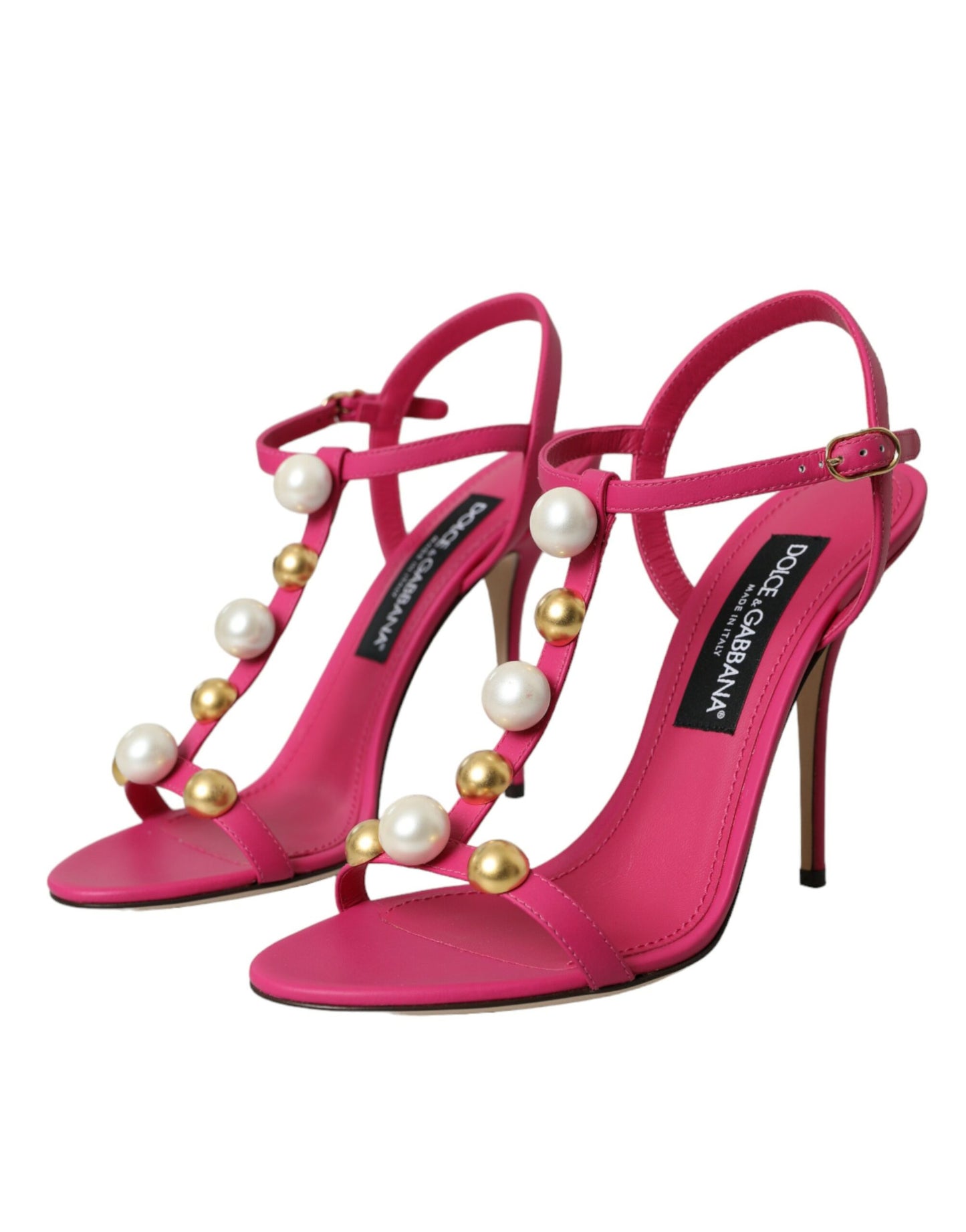 Dolce & Gabbana Pink Embellished Leather Sandals Heels Shoes EU39 / US8.5