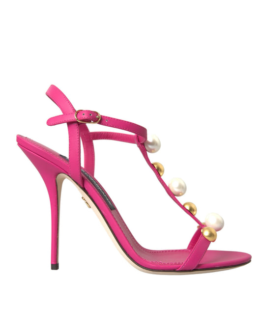 Dolce & Gabbana Pink Embellished Leather Sandals Heels Shoes EU39 / US8.5