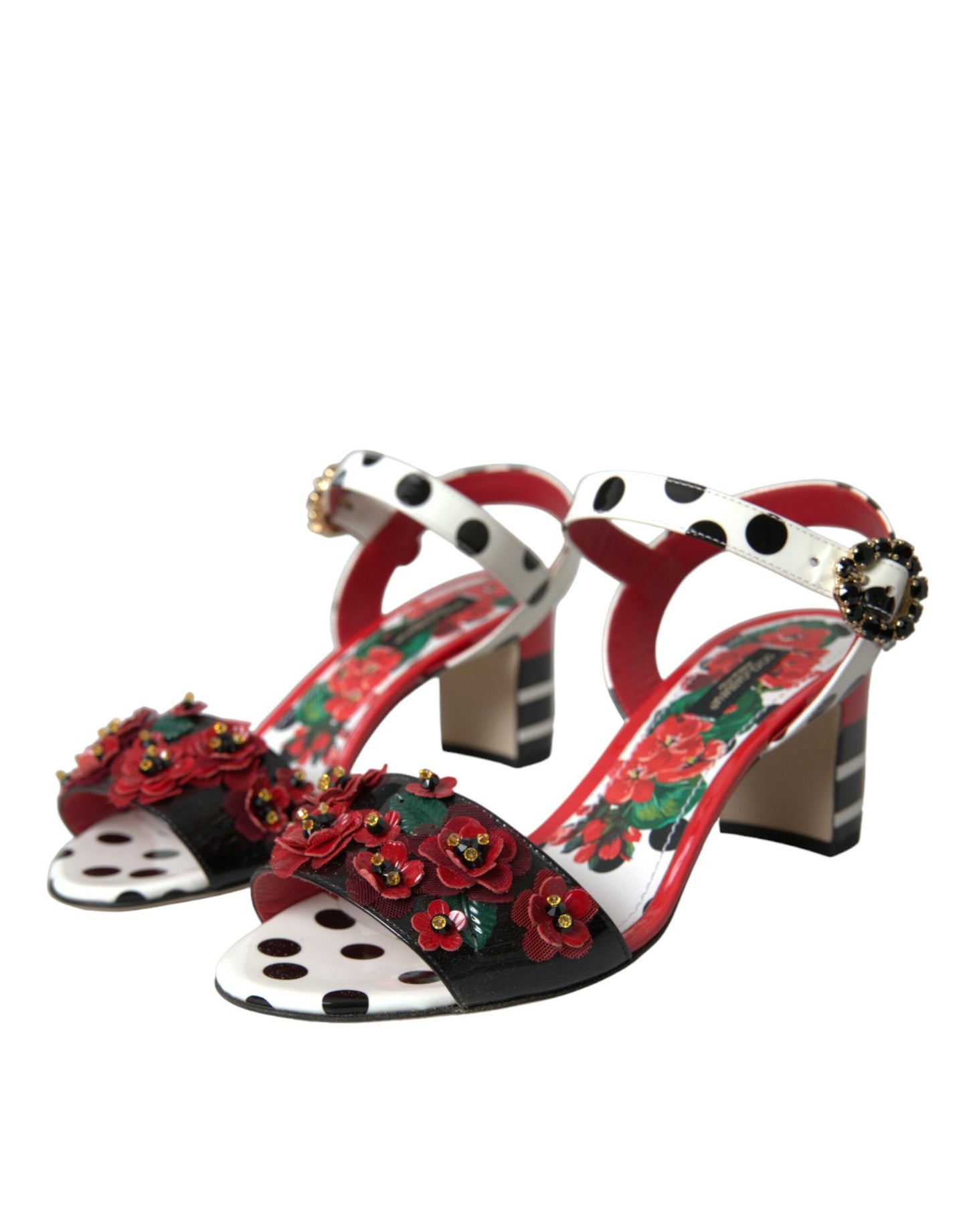 Dolce & Gabbana Multicolor Floral Crystal Leather Sandals Shoes EU37.5 / US7