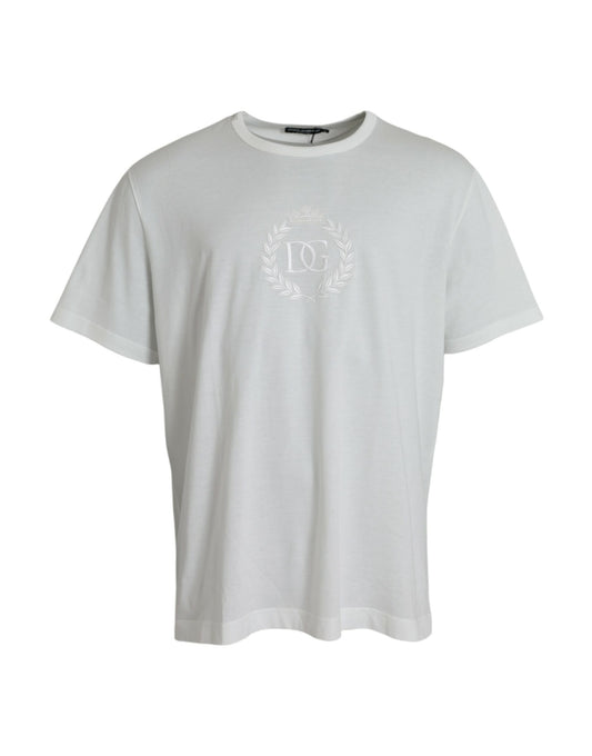 Dolce & Gabbana White Logo Embossed Cotton Crewneck T-shirt IT60 / 3XL