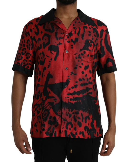 Dolce & Gabbana Red Leopard Silk Button Down Casual Shirt IT40 | M