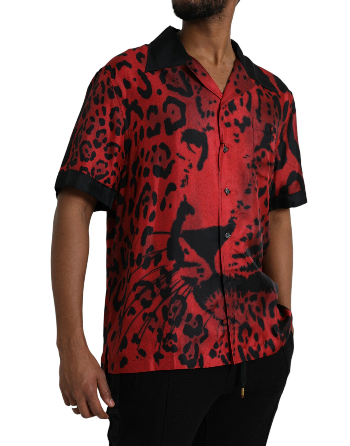 Dolce & Gabbana Red Leopard Silk Button Down Casual Shirt IT40 | M