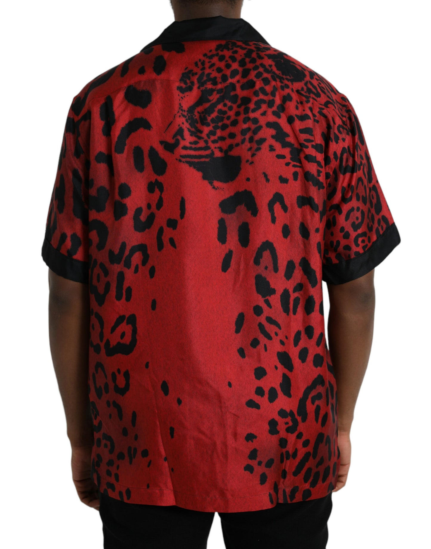 Dolce & Gabbana Red Leopard Silk Button Down Casual Shirt IT40 | M