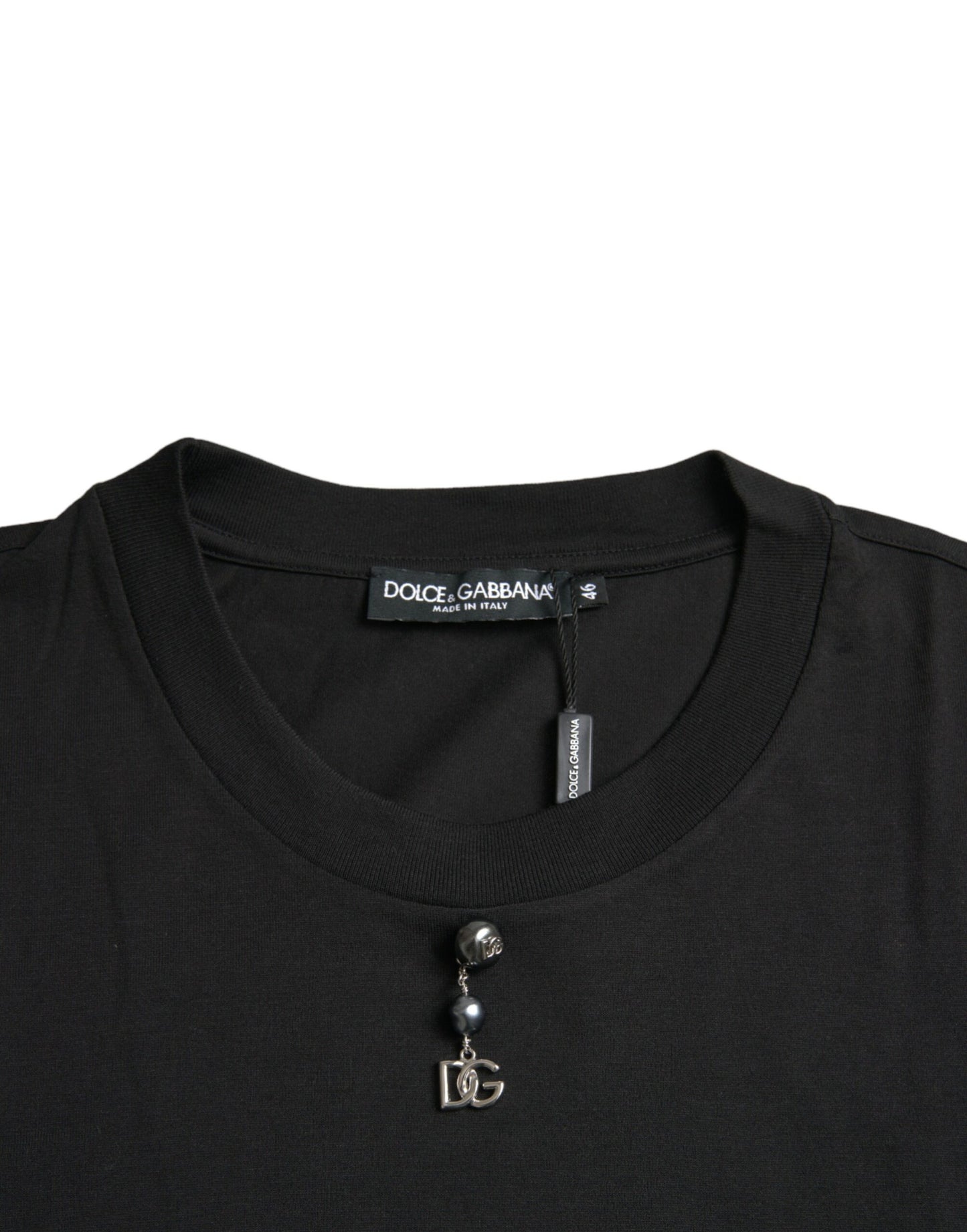 Dolce & Gabbana Black Embellished Cotton Crew Neck T-shirt IT46 / S