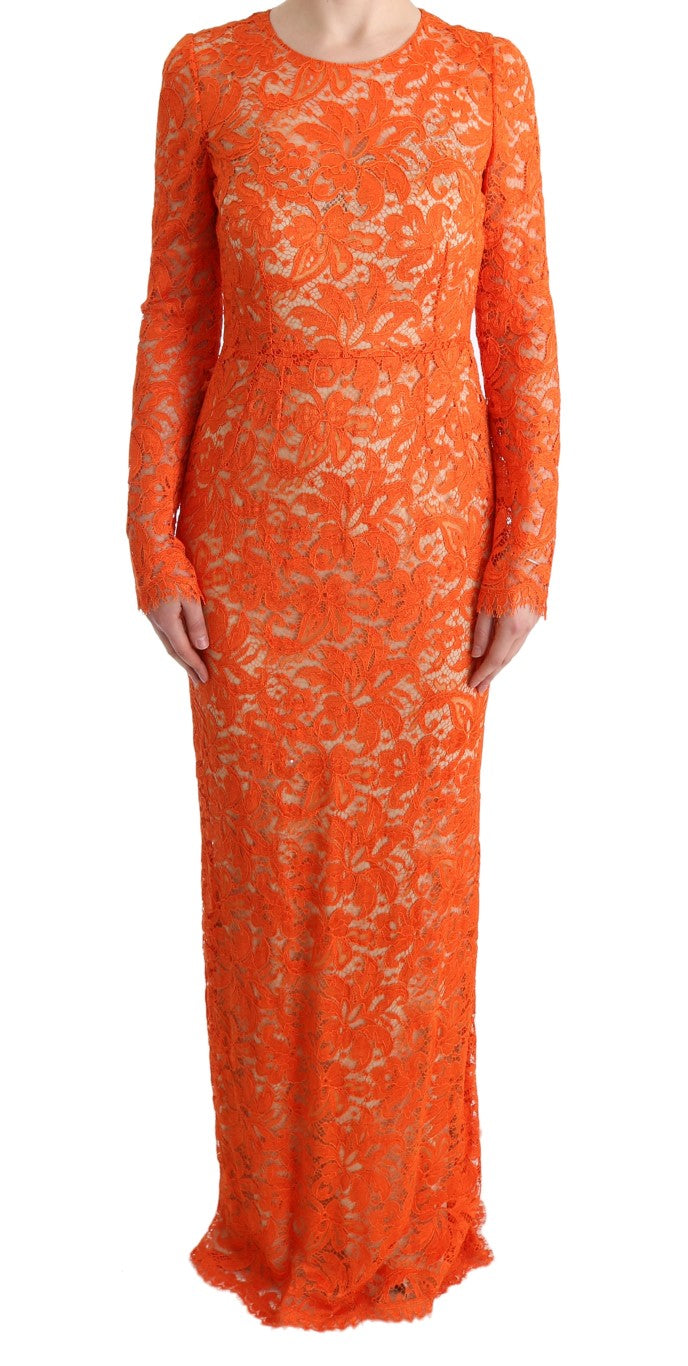 Dolce & Gabbana Elegant Long-Sleeve Full-Length Orange Sheath Dress IT42 | M