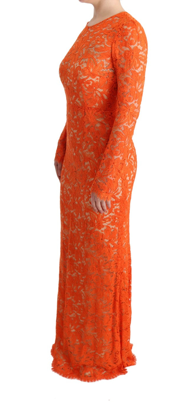 Dolce & Gabbana Elegant Long-Sleeve Full-Length Orange Sheath Dress IT42 | M