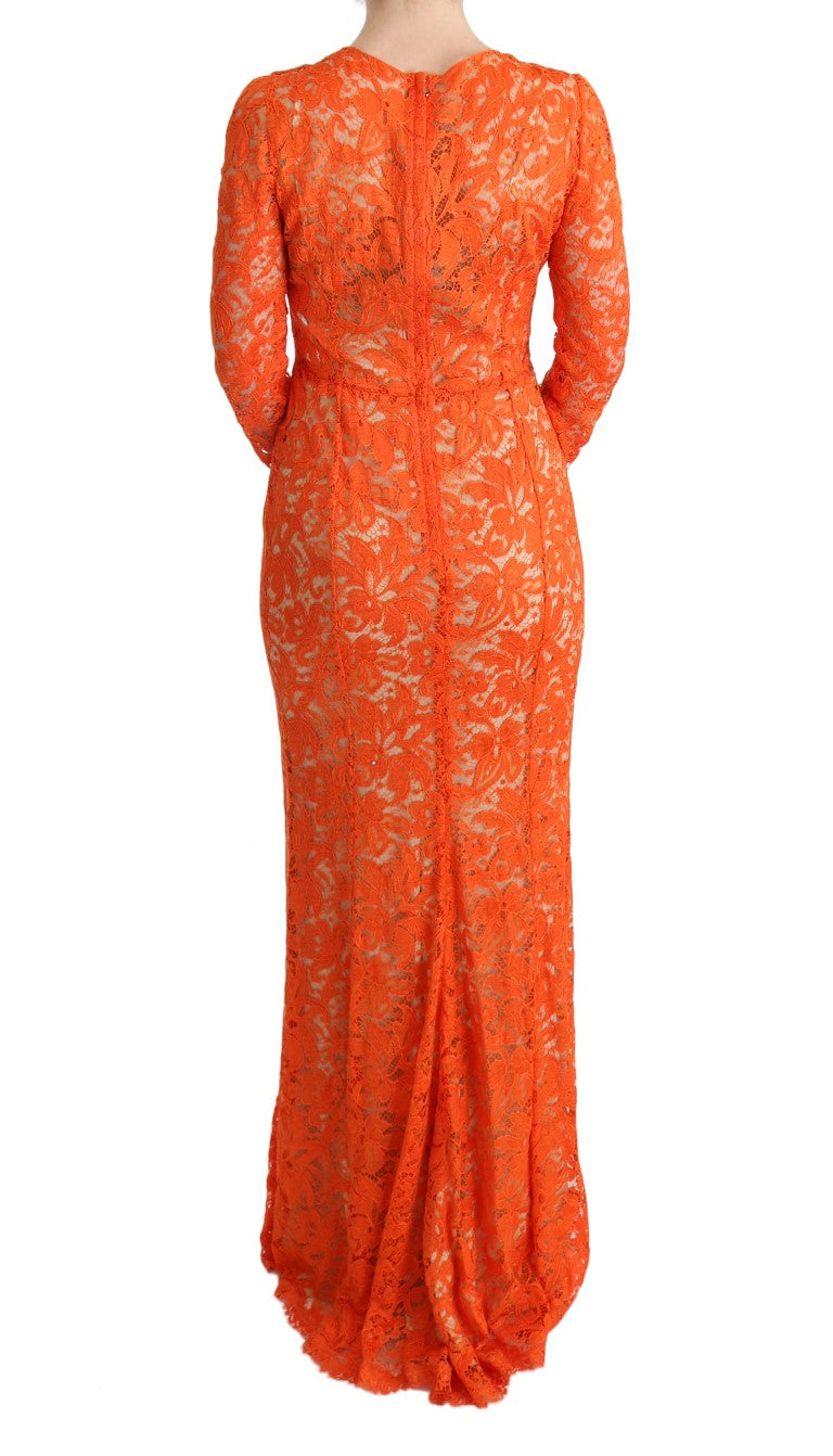 Dolce & Gabbana Elegant Long-Sleeve Full-Length Orange Sheath Dress IT42 | M