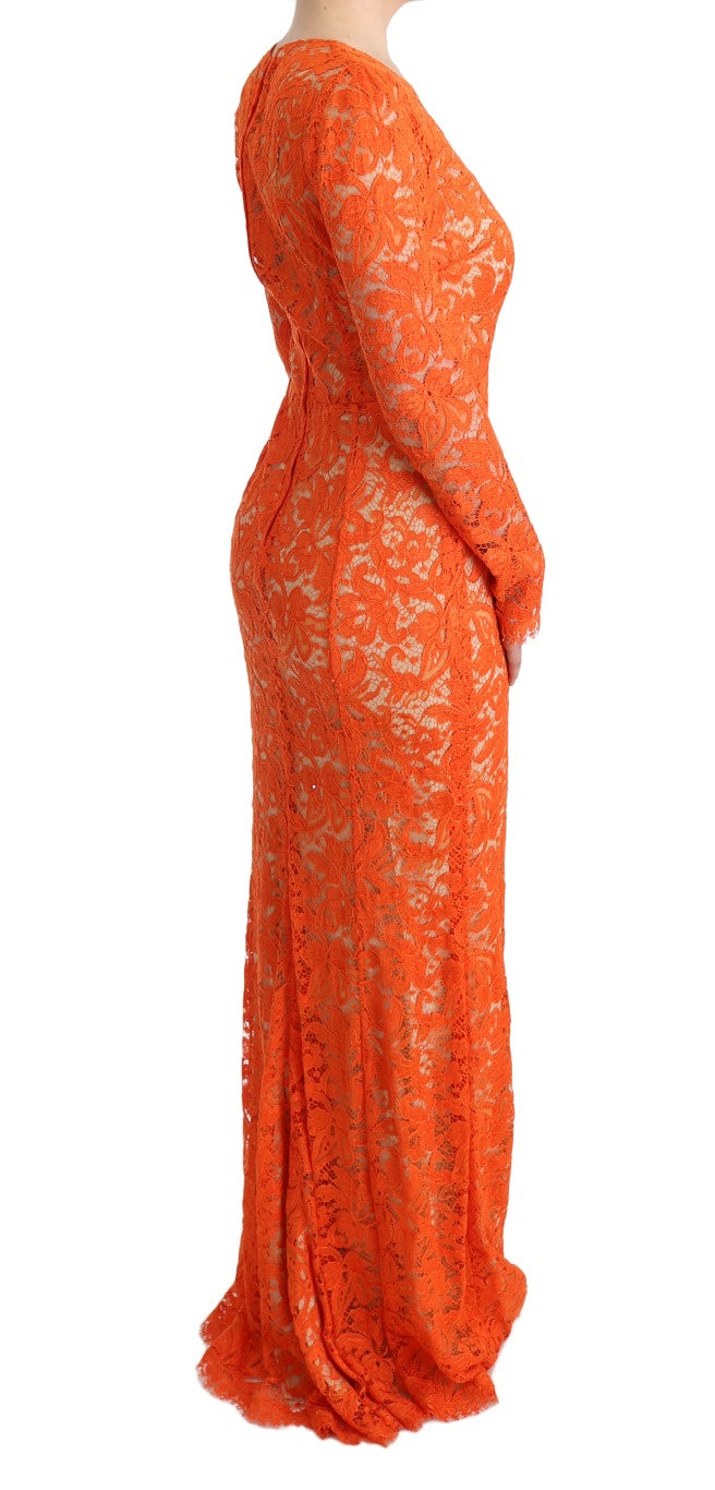 Dolce & Gabbana Elegant Long-Sleeve Full-Length Orange Sheath Dress IT42 | M