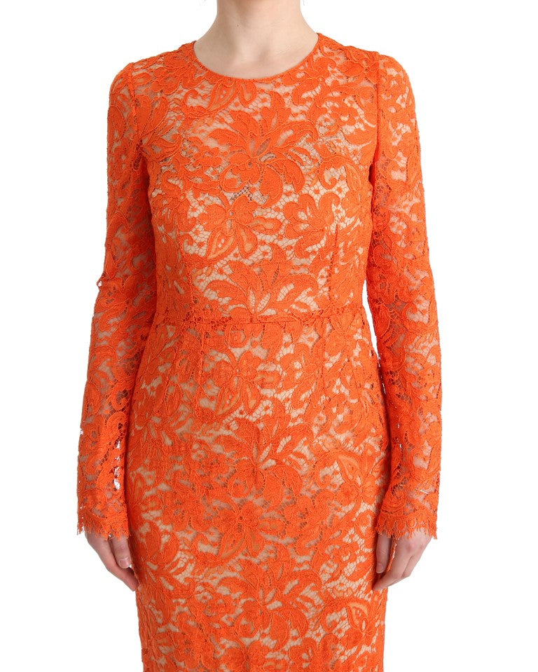 Dolce & Gabbana Elegant Long-Sleeve Full-Length Orange Sheath Dress IT42 | M