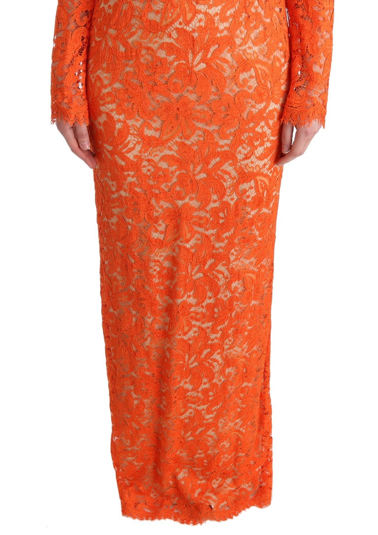 Dolce & Gabbana Elegant Long-Sleeve Full-Length Orange Sheath Dress IT42 | M