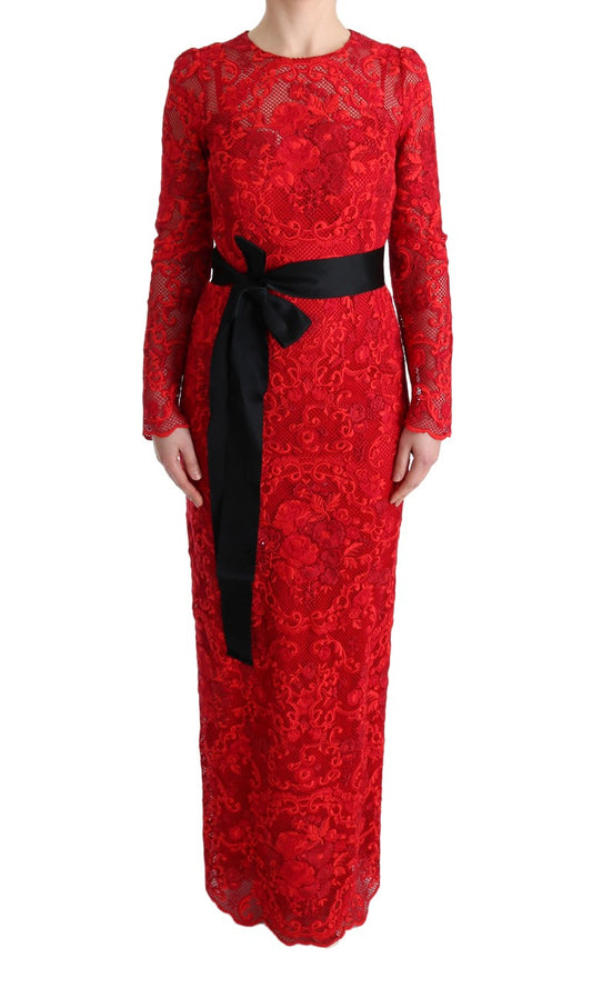 Dolce & Gabbana Elegant Red Sheath Dress with Silk Bow Belt IT40 | S