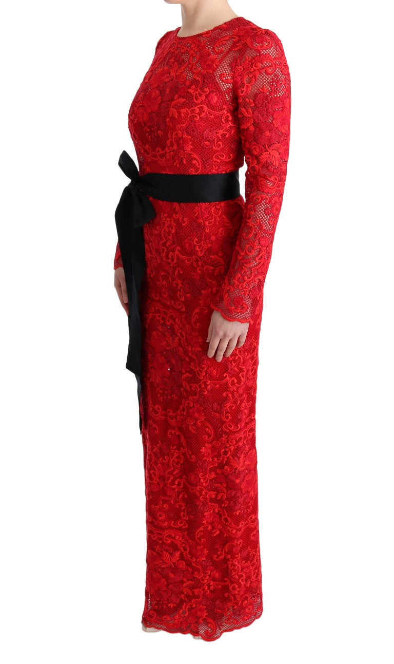 Dolce & Gabbana Elegant Red Sheath Dress with Silk Bow Belt IT40 | S