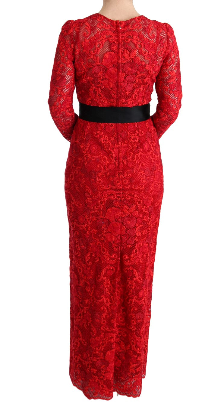 Dolce & Gabbana Elegant Red Sheath Dress with Silk Bow Belt IT40 | S