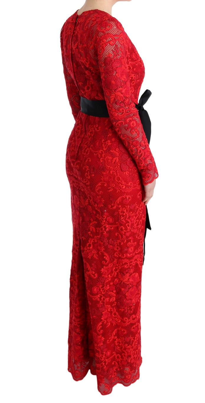 Dolce & Gabbana Elegant Red Sheath Dress with Silk Bow Belt IT40 | S