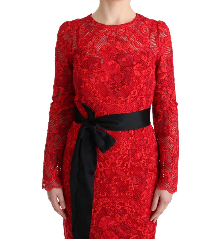 Dolce & Gabbana Elegant Red Sheath Dress with Silk Bow Belt IT40 | S