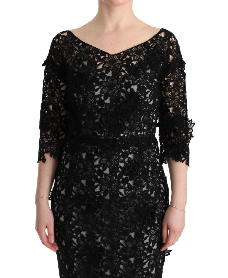 Dolce & Gabbana Elegant Black Maxi Shift Dress with Floral Applique IT38 / XS