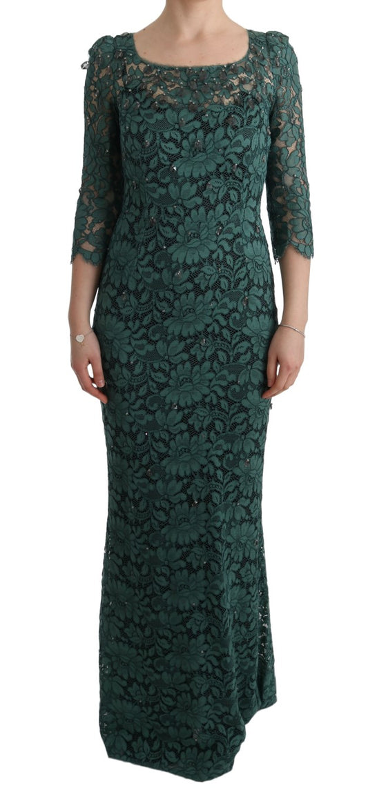 Dolce & Gabbana Elegant Green Crystal Embellished Sheath Dress IT42 | M